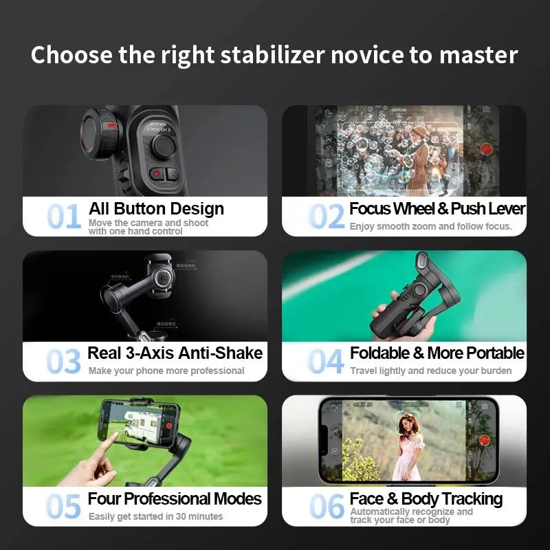 📱 AOCHUAN SmartXE™ – 3-Axis Handheld Gimbal Stabilizer for Smartphones